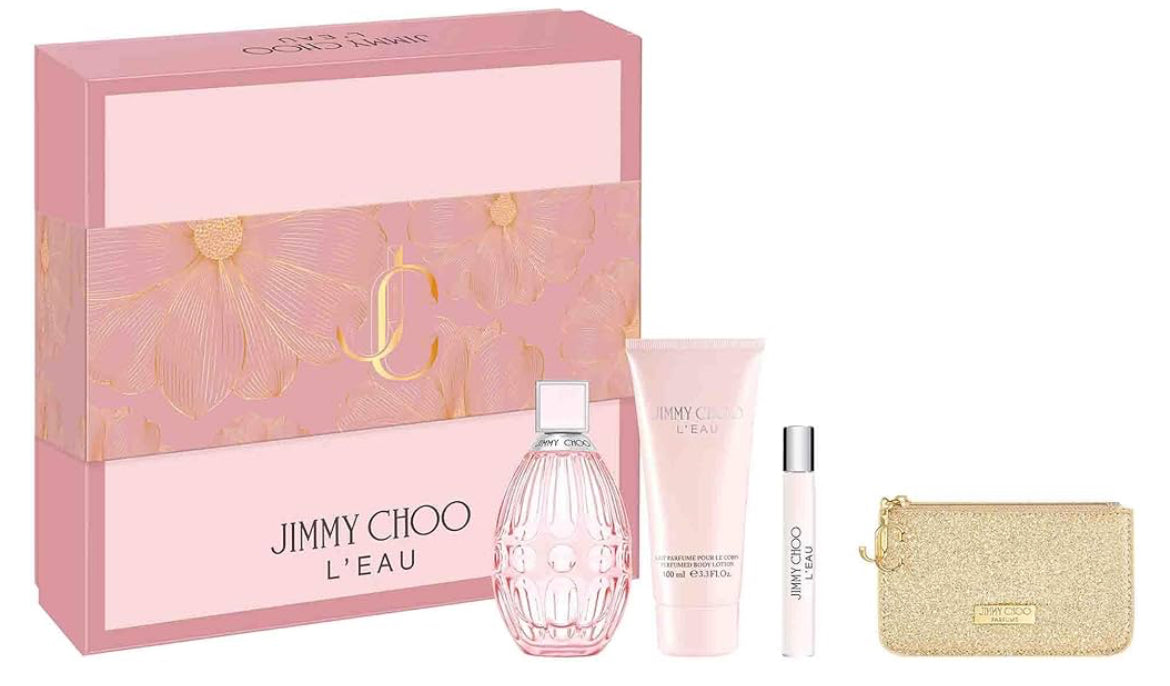 JIMMY CHOO L EAU 4 Pc Set ( W ) EDT SP 3.0, BL 3.4, SP 0.25, Pouch