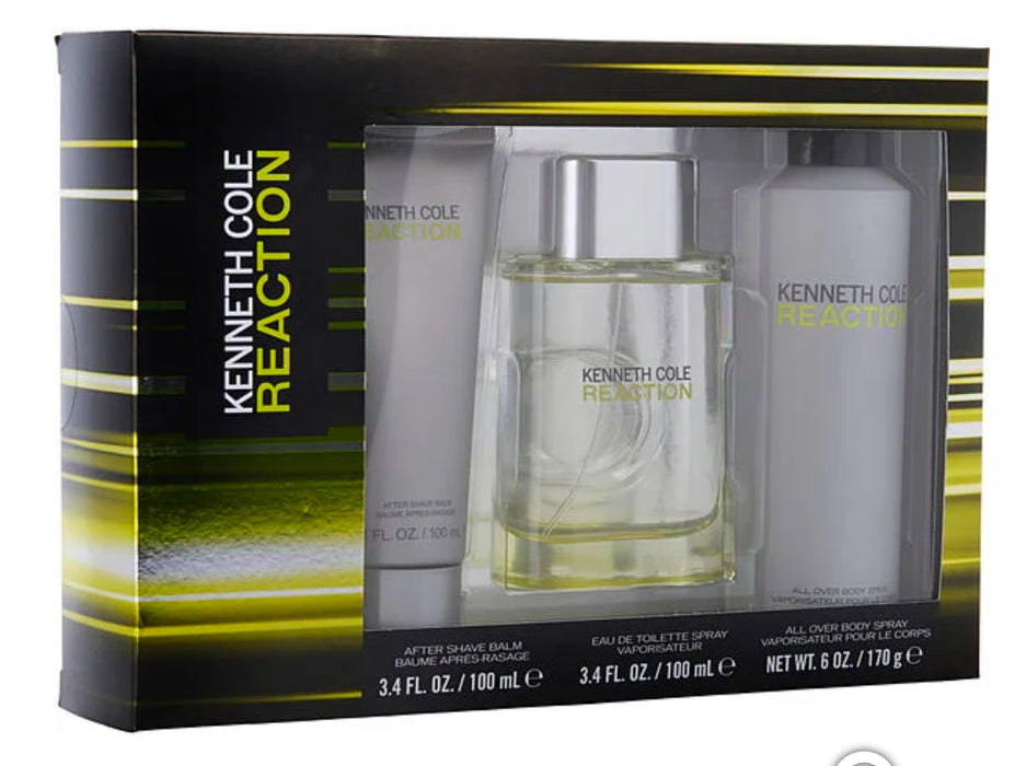 KENNETH COLE REACTION 3 Pc Set ( M ) EDT SP 3.4, ASB 3.4, BODY SPRY 6.0 OZ