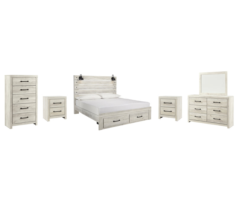 Cambeck  Panel Bed With 2 Storage Drawers With Mirrored Dresser, Chest And 2 Nightstands