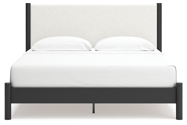 Cadmori King Upholstered Panel Bed with Mirrored Dresser and 2 Nightstands