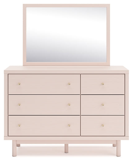 Wistenpine Full Upholstered Panel Headboard with Mirrored Dresser