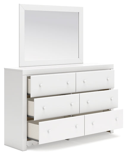 Mollviney Full Panel Storage Bed with Mirrored Dresser and Chest