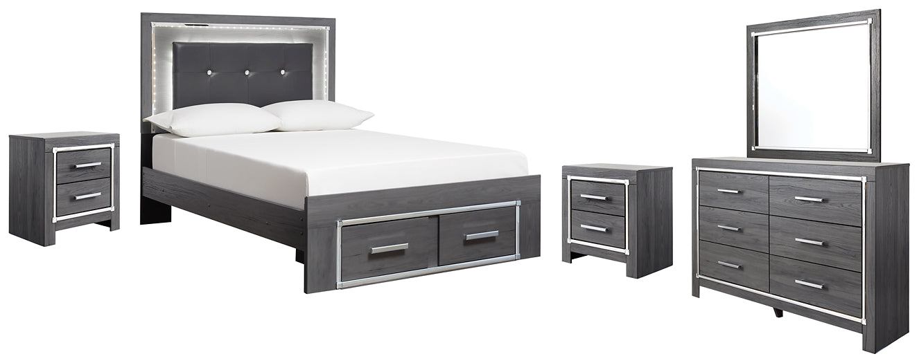 Lodanna Full Panel Bed with 2 Storage Drawers with Mirrored Dresser and 2 Nightstands