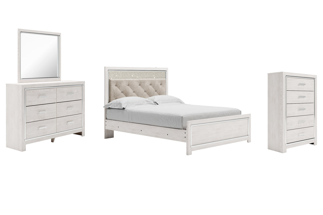 Altyra Queen Panel Bed with Mirrored Dresser and Chest