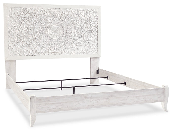 Paxberry King Panel Bed with Mirrored Dresser and 2 Nightstands