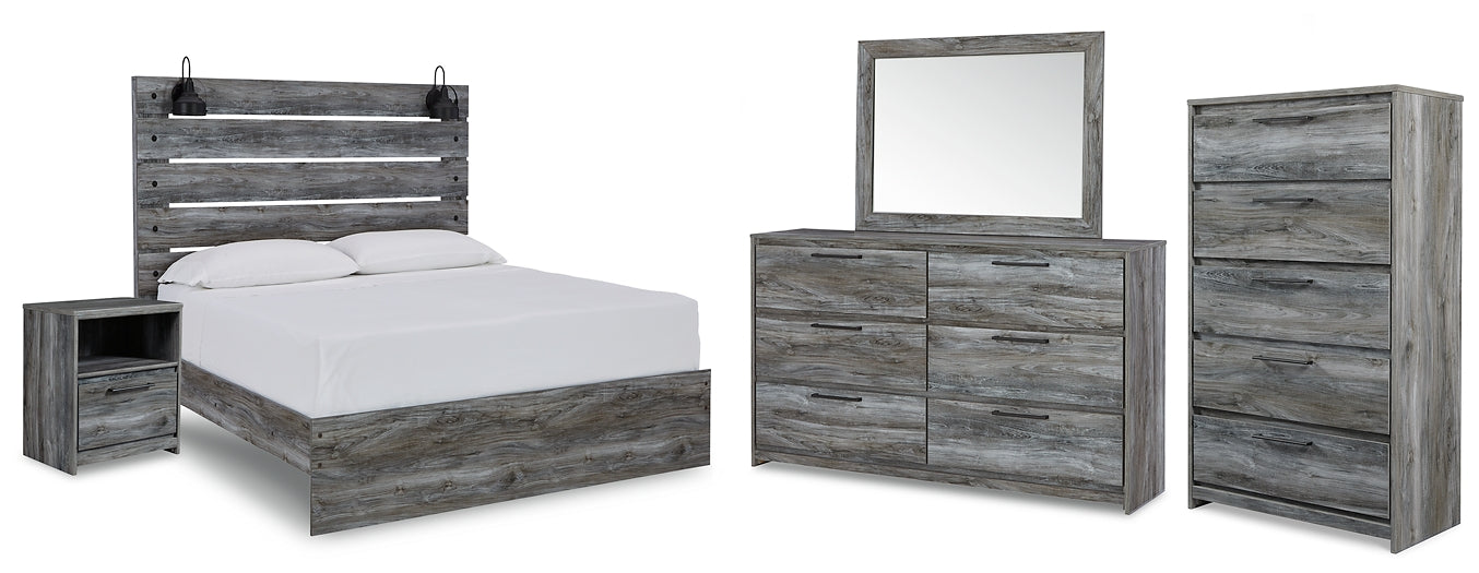 Baystorm Queen Panel Bed with Mirrored Dresser, Chest and Nightstand