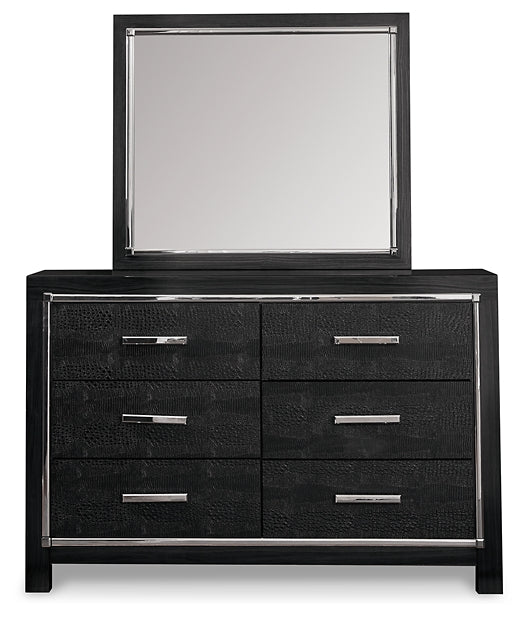 Kaydell King Upholstered Panel Storage Bed with Mirrored Dresser, Chest and Nightstand