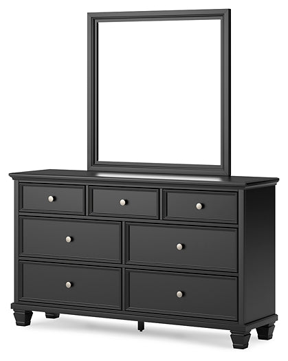 Lanolee King Panel Bed with Mirrored Dresser, Chest and Nightstand